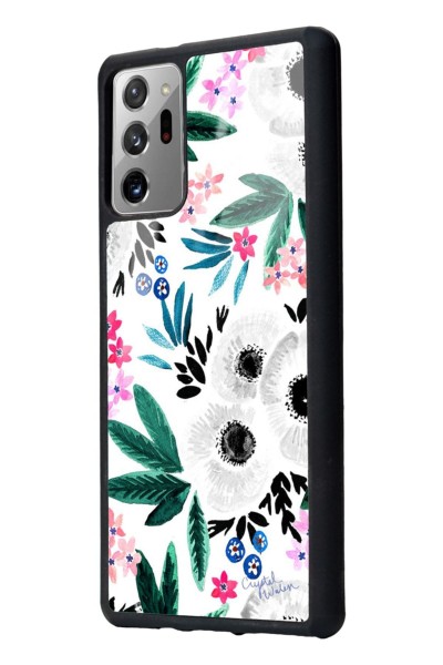 Samsung Note 20 Beyaz Çiçek Tasarımlı Glossy Telefon Kılıfı