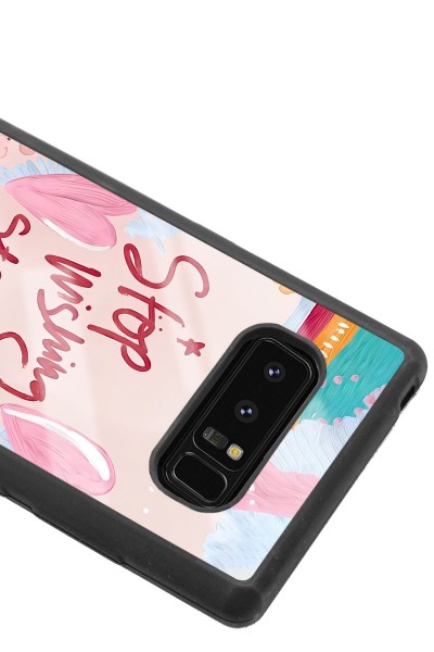 Samsung Note 8 Pembe Motto Tasarımlı Glossy Telefon Kılıfı