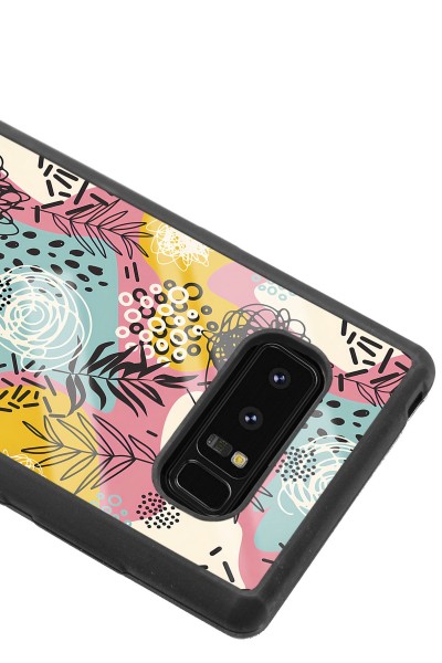 Samsung Note 8 Retro Çizgi Çiçek Tasarımlı Glossy Telefon Kılıfı