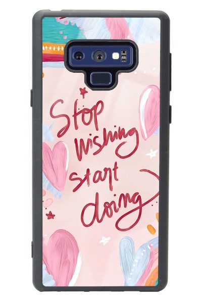 Samsung Note 9 Pembe Motto Tasarımlı Glossy Telefon Kılıfı