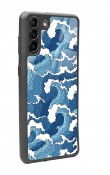 Samsung S-21 Plus Mavi Dalga Tasarımlı Glossy Telefon Kılıfı