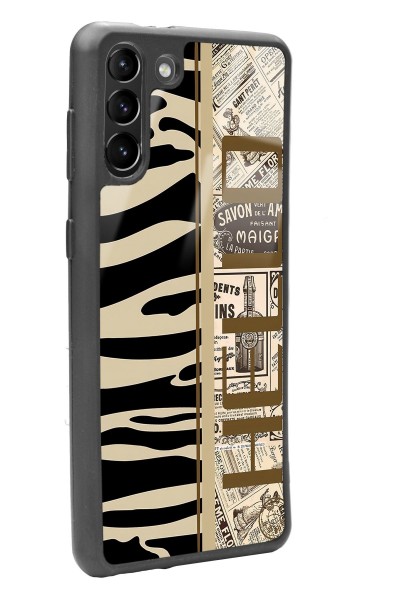 Samsung S-21 Plus Zebra Gazete Tasarımlı Glossy Telefon Kılıfı