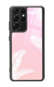 Samsung S-21 Ultra Beyaz Palmiye Tasarımlı Glossy Telefon Kılıfı