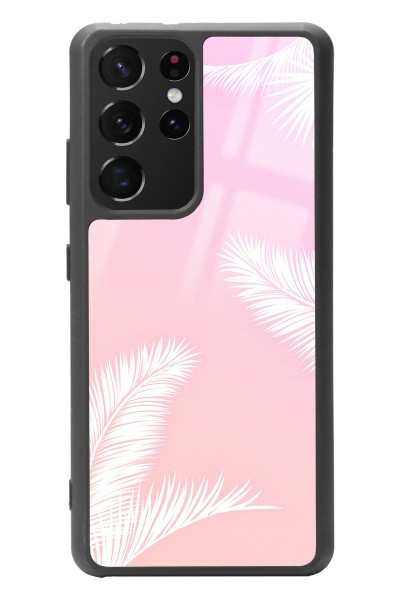Samsung S-21 Ultra Beyaz Palmiye Tasarımlı Glossy Telefon Kılıfı