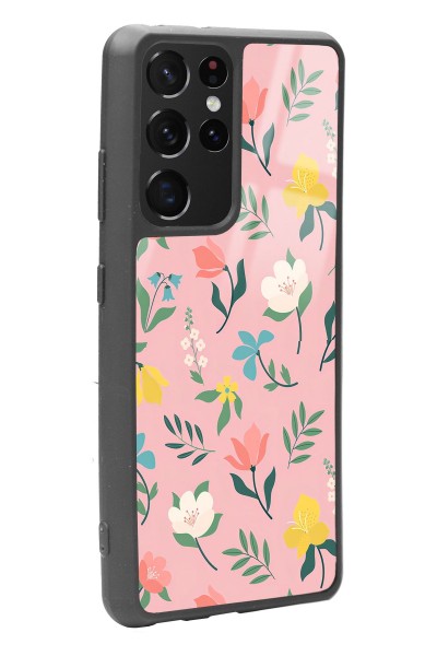 Samsung S-21 Ultra Pinky Flowers Tasarımlı Glossy Telefon Kılıfı