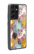 Samsung S-21 Ultra Retro Çizgi Çiçek Tasarımlı Glossy Telefon Kılıfı