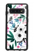 Samsung S10 Beyaz Çiçek Tasarımlı Glossy Telefon Kılıfı