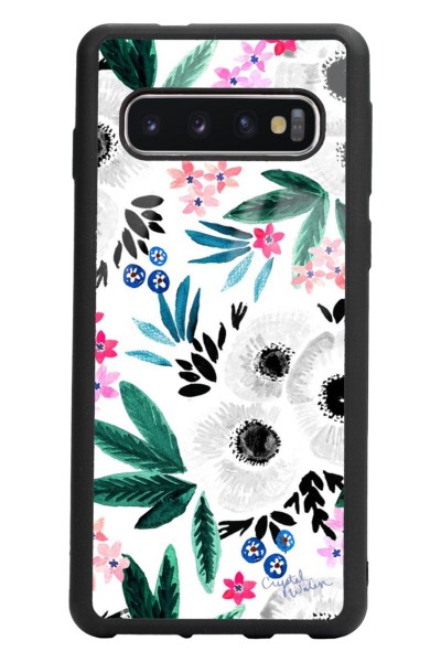 Samsung S10 Beyaz Çiçek Tasarımlı Glossy Telefon Kılıfı