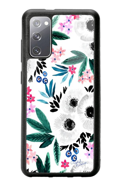Samsung S20 Beyaz Çiçek Tasarımlı Glossy Telefon Kılıfı
