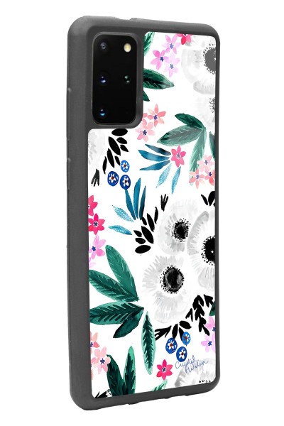 Samsung S20 Plus Beyaz Çiçek Tasarımlı Glossy Telefon Kılıfı