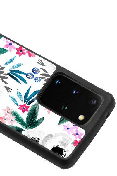 Samsung S20 Plus Beyaz Çiçek Tasarımlı Glossy Telefon Kılıfı