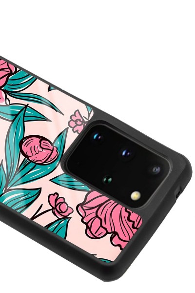 Samsung S20 Plus Fuşya Çiçekli Tasarımlı Glossy Telefon Kılıfı