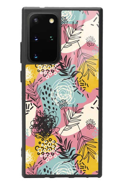 Samsung S20 Plus Retro Çizgi Çiçek Tasarımlı Glossy Telefon Kılıfı