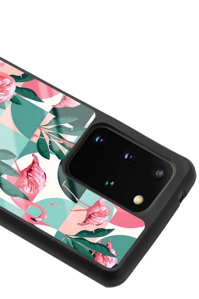 Samsung S20 Plus Retro Flamingo Duvar Kağıdı Tasarımlı Glossy Telefon Kılıfı