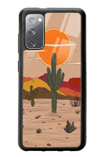 Samsung S20 Retro Kaktüs Güneş Tasarımlı Glossy Telefon Kılıfı