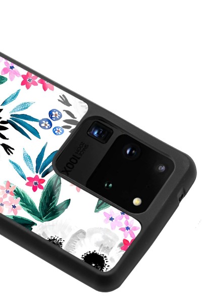 Samsung S20 Ultra Beyaz Çiçek Tasarımlı Glossy Telefon Kılıfı