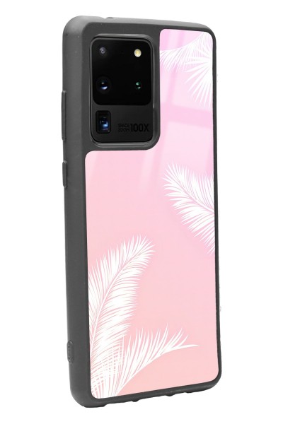 Samsung S20 Ultra Beyaz Palmiye Tasarımlı Glossy Telefon Kılıfı