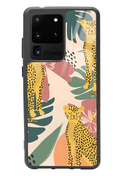 Samsung S20 Ultra Çiçekli Leopar Tasarımlı Glossy Telefon Kılıfı
