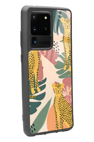 Samsung S20 Ultra Çiçekli Leopar Tasarımlı Glossy Telefon Kılıfı