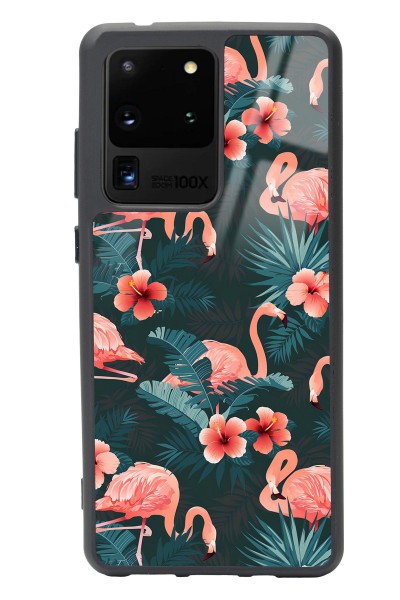 Samsung S20 Ultra Flamingo Leaf Tasarımlı Glossy Telefon Kılıfı