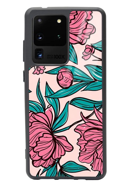 Samsung S20 Ultra Fuşya Çiçekli Tasarımlı Glossy Telefon Kılıfı