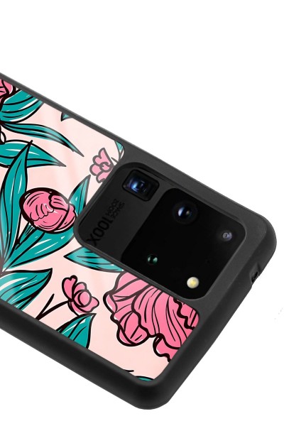 Samsung S20 Ultra Fuşya Çiçekli Tasarımlı Glossy Telefon Kılıfı