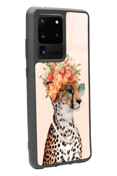 Samsung S20 Ultra Influencer Leopar Kedi Tasarımlı Glossy Telefon Kılıfı
