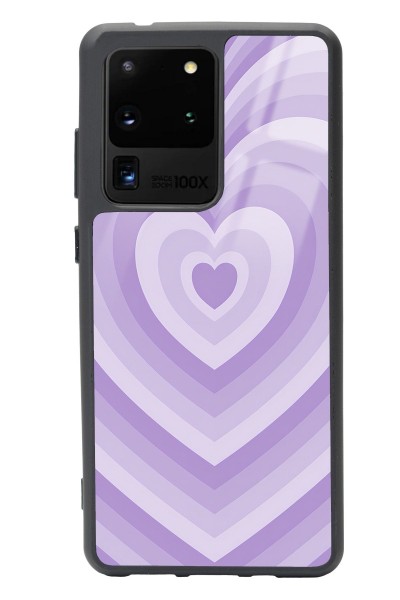Samsung S20 Ultra Lila Kalp Tasarımlı Glossy Telefon Kılıfı