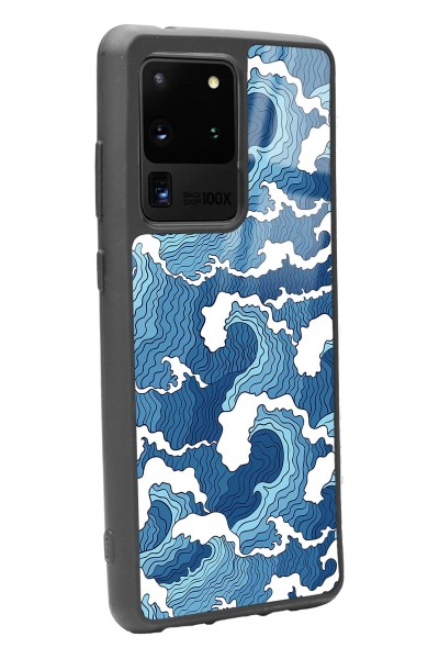 Samsung S20 Ultra Mavi Dalga Tasarımlı Glossy Telefon Kılıfı