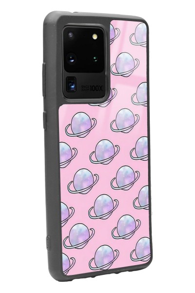 Samsung S20 Ultra Pembe Saturn Tasarımlı Glossy Telefon Kılıfı