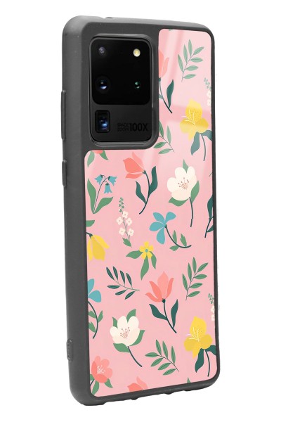 Samsung S20 Ultra Pinky Flowers Tasarımlı Glossy Telefon Kılıfı