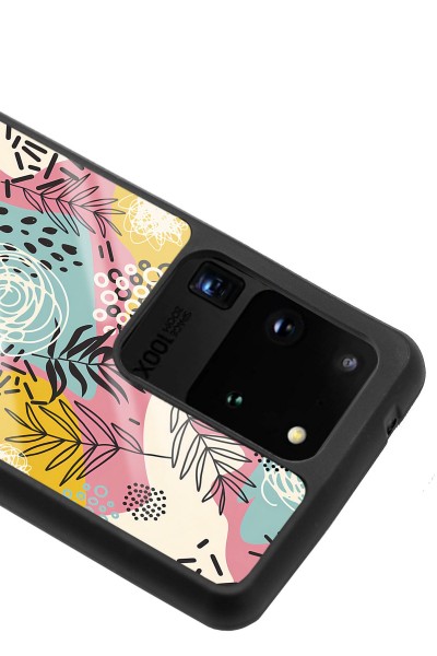 Samsung S20 Ultra Retro Çizgi Çiçek Tasarımlı Glossy Telefon Kılıfı
