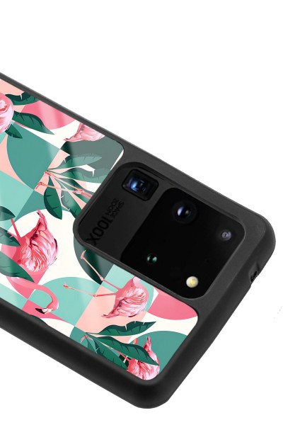 Samsung S20 Ultra Retro Flamingo Duvar Kağıdı Tasarımlı Glossy Telefon Kılıfı