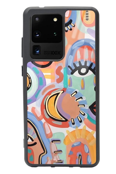 Samsung S20 Ultra Suluboya Retro Göz Tasarımlı Glossy Telefon Kılıfı
