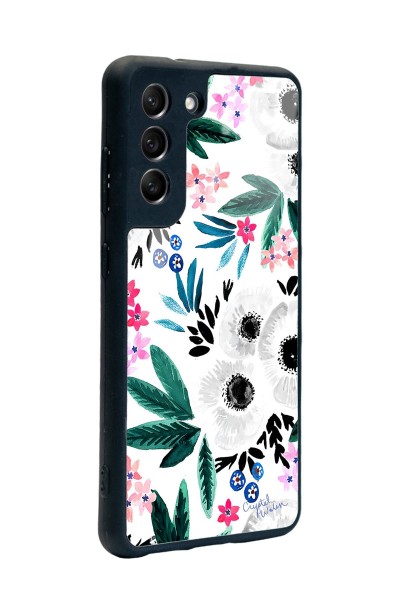 Samsung S21 Fe Beyaz Çiçek Tasarımlı Glossy Telefon Kılıfı