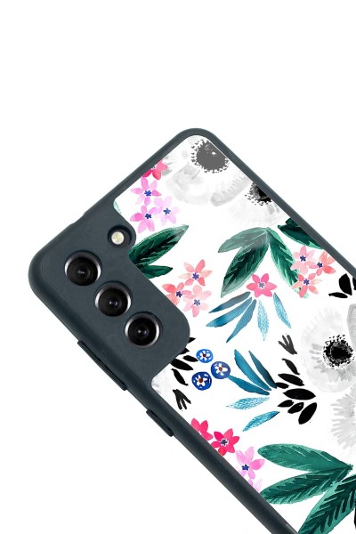 Samsung S21 Fe Beyaz Çiçek Tasarımlı Glossy Telefon Kılıfı