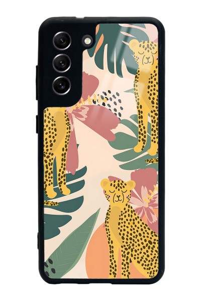 Samsung S21 Fe Çiçekli Leopar Tasarımlı Glossy Telefon Kılıfı
