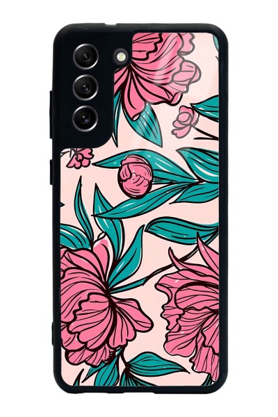 Samsung S21 Fe Fuşya Çiçekli Tasarımlı Glossy Telefon Kılıfı