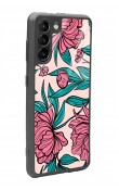 Samsung S21 Fuşya Çiçekli Tasarımlı Glossy Telefon Kılıfı