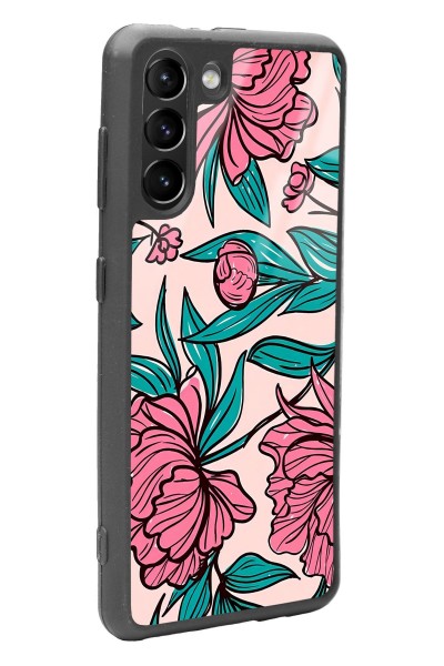 Samsung S21 Fuşya Çiçekli Tasarımlı Glossy Telefon Kılıfı
