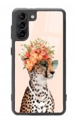 Samsung S21 Influencer Leopar Kedi Tasarımlı Glossy Telefon Kılıfı