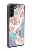 Samsung S21 Nude Yapraklar Tasarımlı Glossy Telefon Kılıfı