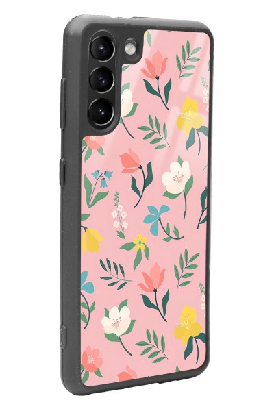 Samsung S21 Pinky Flowers Tasarımlı Glossy Telefon Kılıfı