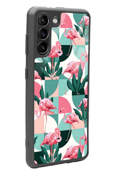 Samsung S21 Retro Flamingo Duvar Kağıdı Tasarımlı Glossy Telefon Kılıfı