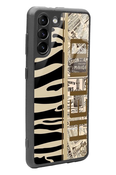 Samsung S21 Zebra Gazete Tasarımlı Glossy Telefon Kılıfı