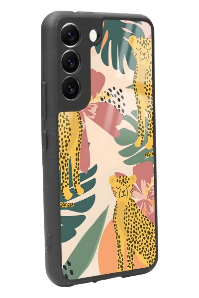 Samsung S22 Çiçekli Leopar Tasarımlı Glossy Telefon Kılıfı