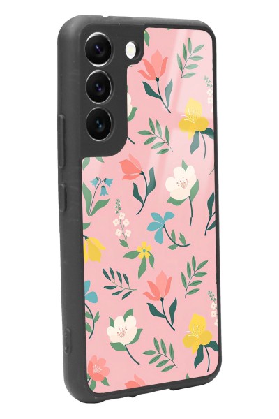Samsung S22 Pinky Flowers Tasarımlı Glossy Telefon Kılıfı