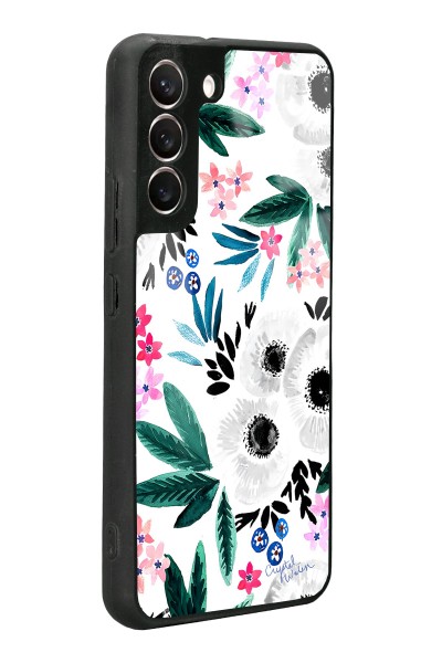 Samsung S22 Plus Beyaz Çiçek Tasarımlı Glossy Telefon Kılıfı