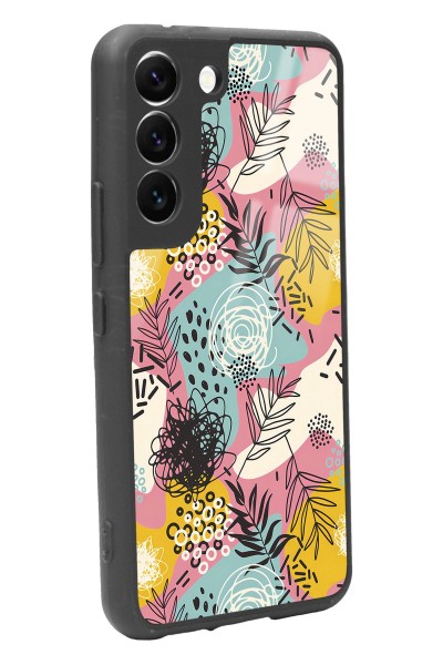 Samsung S22 Retro Çizgi Çiçek Tasarımlı Glossy Telefon Kılıfı