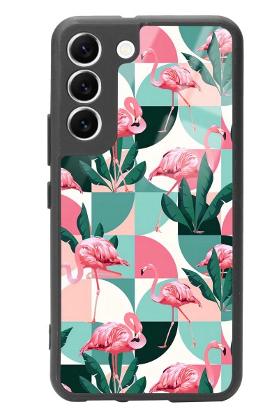 Samsung S22 Retro Flamingo Duvar Kağıdı Tasarımlı Glossy Telefon Kılıfı